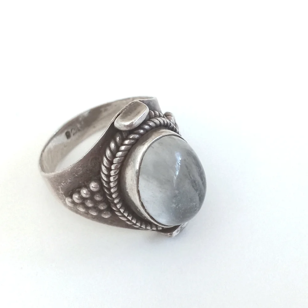Vintage Clear White Apophyllite Stone 925 Sterling Silver Ring 6.5